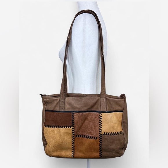 Vintage Patchwork Brown and Tan Tote Bag - Picture 1 of 5